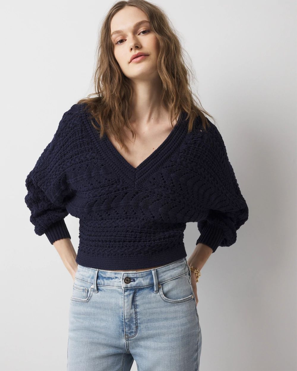 S layered dolman knit bk×wh Chunky Knit Dolman Pullover Sweater | White House Black Market